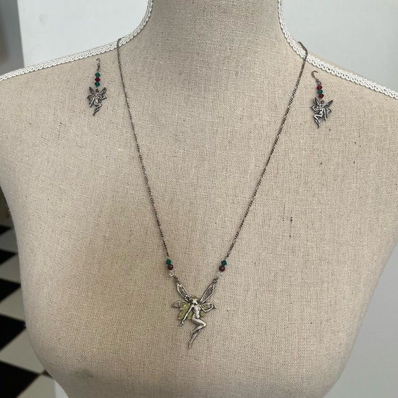 🆕Vintage Sterling Fairy Necklace & Earrings Set Czech Crystals 925 Handmade - Picture 9 of 11